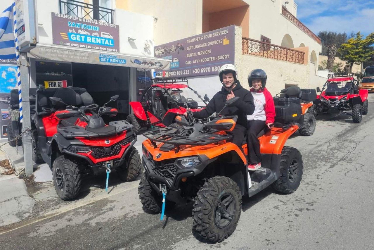 ATV quad bikes lined up ready for Santorini tour